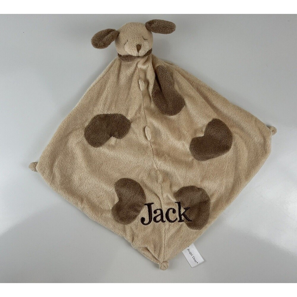Angel Dear Lovey Security Blanket Plush Puppy Dog Brown Spot Embroidered “JACK”